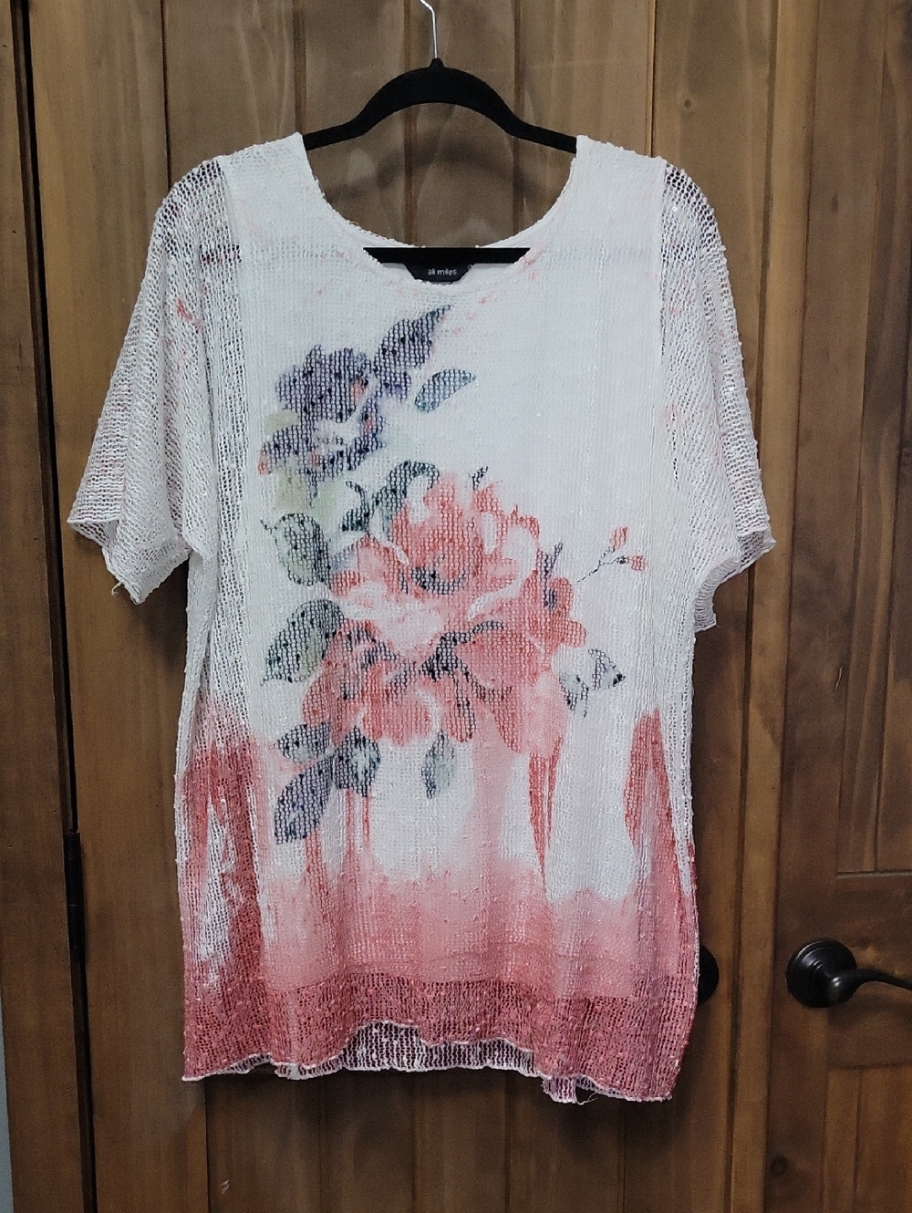 Floral Knit Short-Sleeve Top - White with Pink Floral